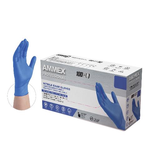 AMMEX Exam Blue Nitrile PF Disposable Gloves (Case of 1000) - Image 2
