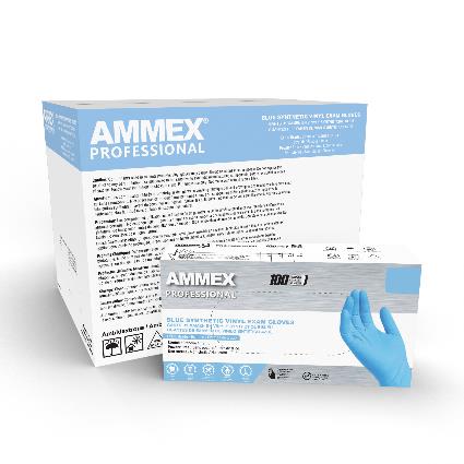 AMMEX Stretch Synthetic Blue Vinyl PF Exam Gloves (Case of 1000)