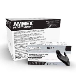 AMMEX Black Medical Nitrile Exam Latex Free Disposable Gloves (Case of 1000)