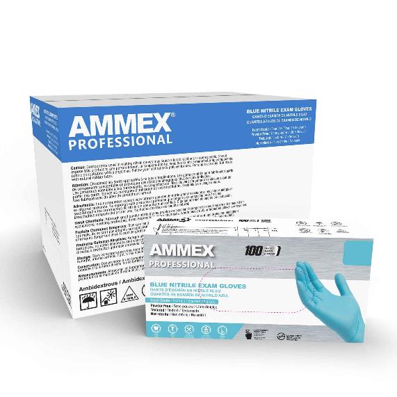 AMMEX Blue Nitrile Exam Latex Free Disposable Gloves (Case of 1000)